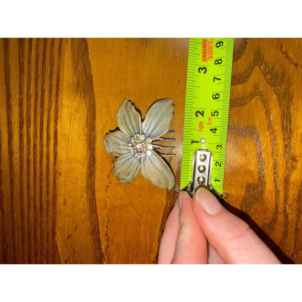 Vintage Style Sage Green Iridescent Flower Hair Comb AB Rhinestone Crystal 2.75